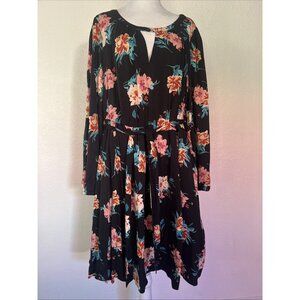 Torrid Black Floral Stretch Challis Midi A-Line Dress Plus Size 2 Bohemian